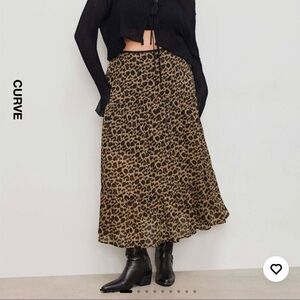 Chiffon Mid Rise Leopard Ruffle Tiered Maxi Skirt Size 1XL